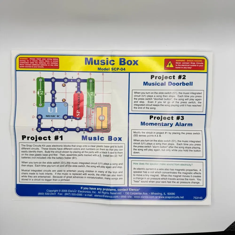 Elenco Snap Circuit Music Box STEM Classroom Homeschool Science Project Kit